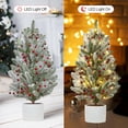 thumbnail image 5 of 24 Inch Table Top Christmas Tree with Lights, Pre-lit Artificial Small Green Christmas Tree with Cement Basin Base, Miniature Pine Christmas Trees for Table Office Dorm Desk Decorations, 5 of 8