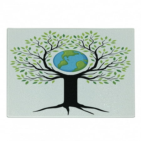 

Tree of Life Cutting Board Eco Friendly Earth Tree Saving the Planet Life Climate Symbolic Home Art Decorative Tempered Glass Cutting and Serving Board Small Size Green Black Blue by Ambesonne