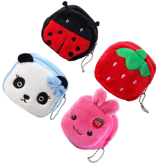 Worgeous 4pcs Cartoon Purse Creative Coin Pouch Multifunction Change Bag Small Wallet for Kids Girls (Rabbit Strawberry Ladybug)