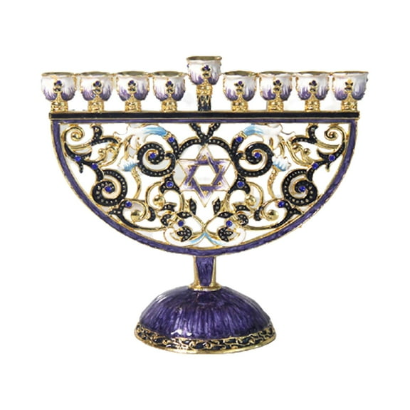yotijay 9 Branches Candelabrum Hanukkah Menorah Judaism Star of Enamel Candlesticks Chanukah Candelabra Embellished Crystals