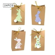 24PCS New Kraft Paper Party Decor Easter Rabbit Treat Bag Easter Bunny Gift Bags Gift Packing Bag Cookie Candy Bags