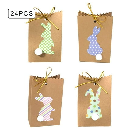 24PCS New Kraft Paper Party Decor Easter Rabbit Treat Bag Easter Bunny Gift Bags Gift Packing Bag Cookie Candy Bags