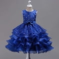 thumbnail image 2 of MGDXOX Girls Sleeveless Tulle Dress with Rhinestone Bodice Bow Waist and Tiered Skirt Formal Party Dress for Weddings Blue 5-6Years, 2 of 9