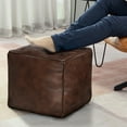 thumbnail image 6 of Thgonwid Coffee Vegan-Leather Cube Pouf, Handmade Construction, 6 of 6