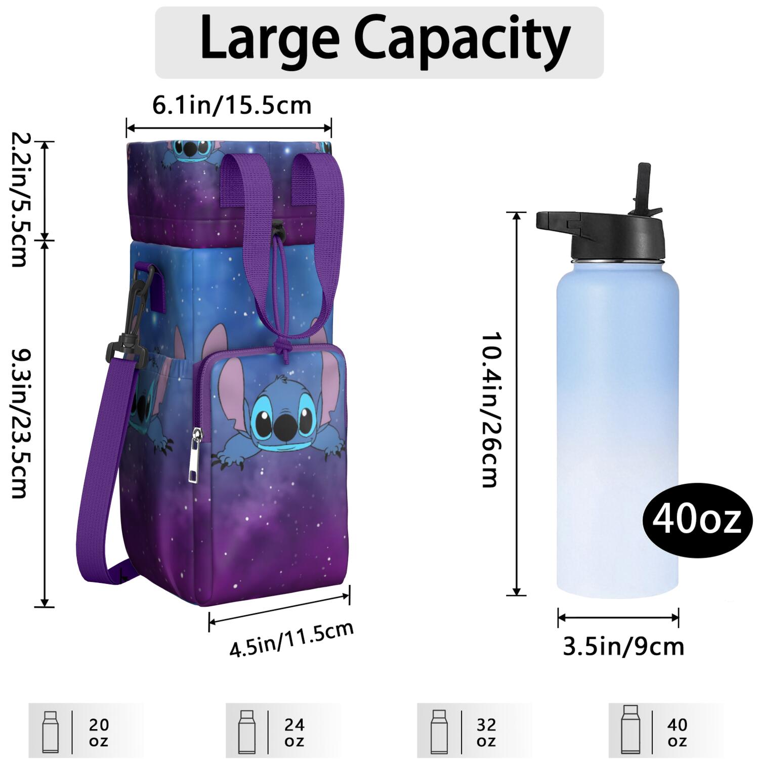 Insulated Cartoon Water Bottle Carrier Bag Sleeve with Strap Crossbody for 20/24/32/40oz Tumbler,Cartoon Movie Water Bottle Holder Sling Bag with Pocket Gifts for Women Men Adults