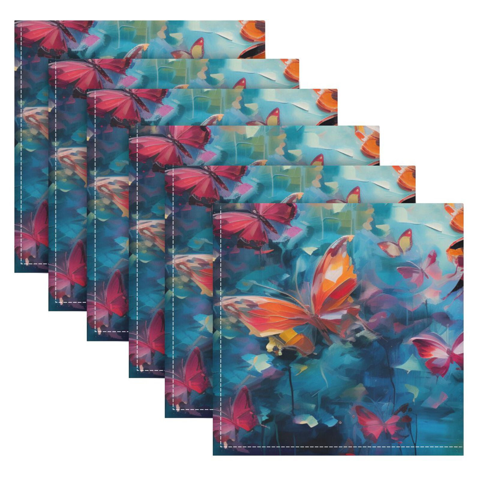 JSTEL Butterfly Painting Cloth Napkins Set of 6, 20x20 Inch Washable and Reusable Napkin for Decoupage Dinner Party Everyday Use