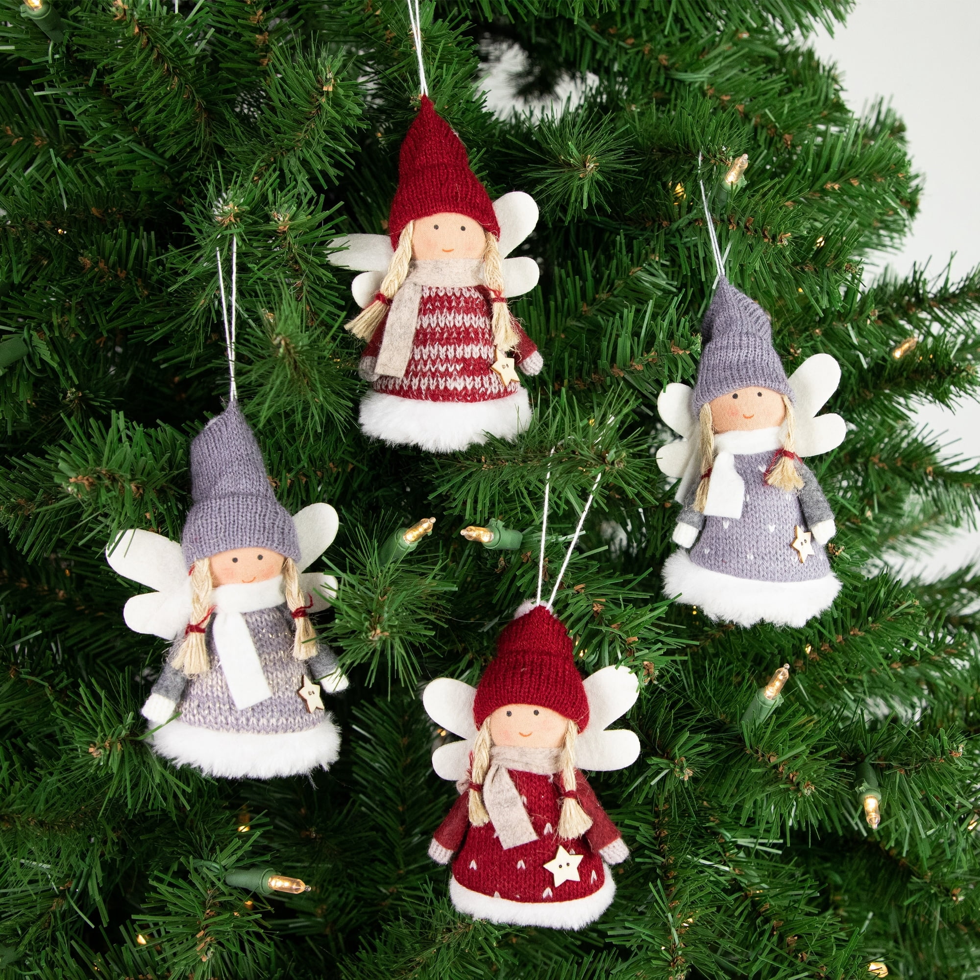 Northlight Set of 4 Red and Gray Plush Angel Christmas Ornaments 4.25"