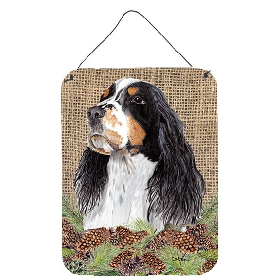 Springer Spaniel Faux Burlap and Pine cones Wall or Door Hanging Prints