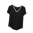 thumbnail image 2 of Njagoc3 Womens Solid V-Neck Short Sleeve T-Shirt Summer Thin Casual Slim Fit Breathable Multi-Color, 2 of 6