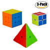 3 Pack Speed Cube, Bangcool Professional Stickerless Magic Cube Puzzle Toy for Adults Kids(2 x 2, 3 x 3, Pyramid)