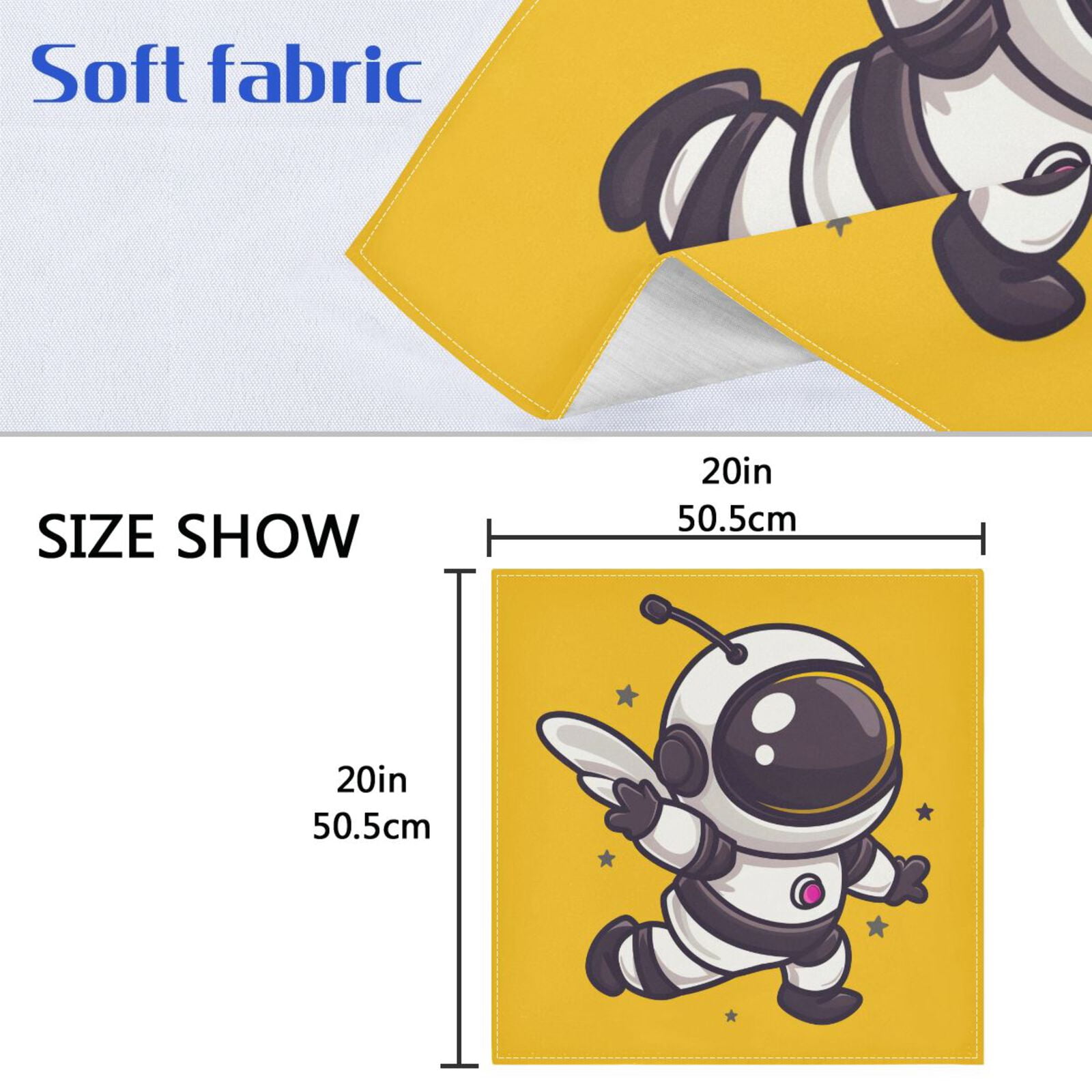 JSTEL Cute Bee Astronaut Cartoon Cloth Napkins Set of 6, 20x20 Inch Washable and Reusable Napkin for Decoupage Dinner Party Everyday Use