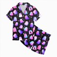 thumbnail image 5 of zuwimk Halloween Short Sleeve Pajamas Set For Kids Girls Bat Print Collared Tops And Shorts Pjs Set Loose Fit Casual Kids Halloween 2 Pces(Purple,4-5 Years), 5 of 6