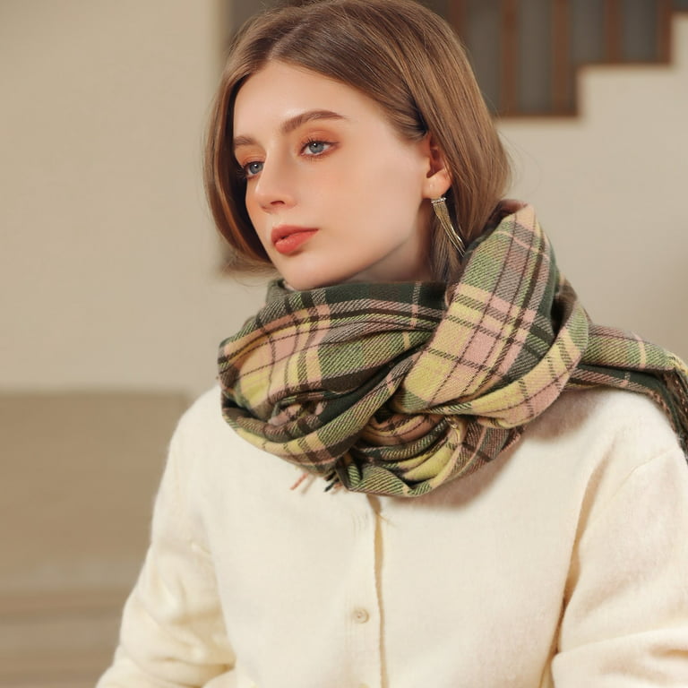 woxinda women's autumn and winter colorful plaid shawl thickening warm  fringe scarf scarf fashion scarf 