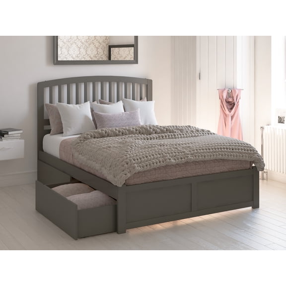 Richmond Queen Platform Bed with Flat Panel Foot Board and 2 Urban Bed Drawers in Grey