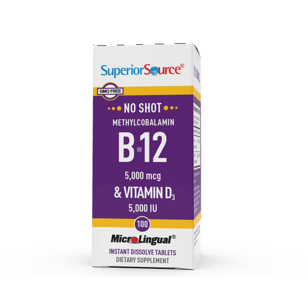 Superior Source No Shot Vitamin B12 Methylcobalamin (5000 mcg), with D3 ...