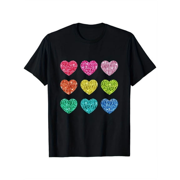 Womens Heart Sequin Effect Happy Valentines Day Couple T-Shirt