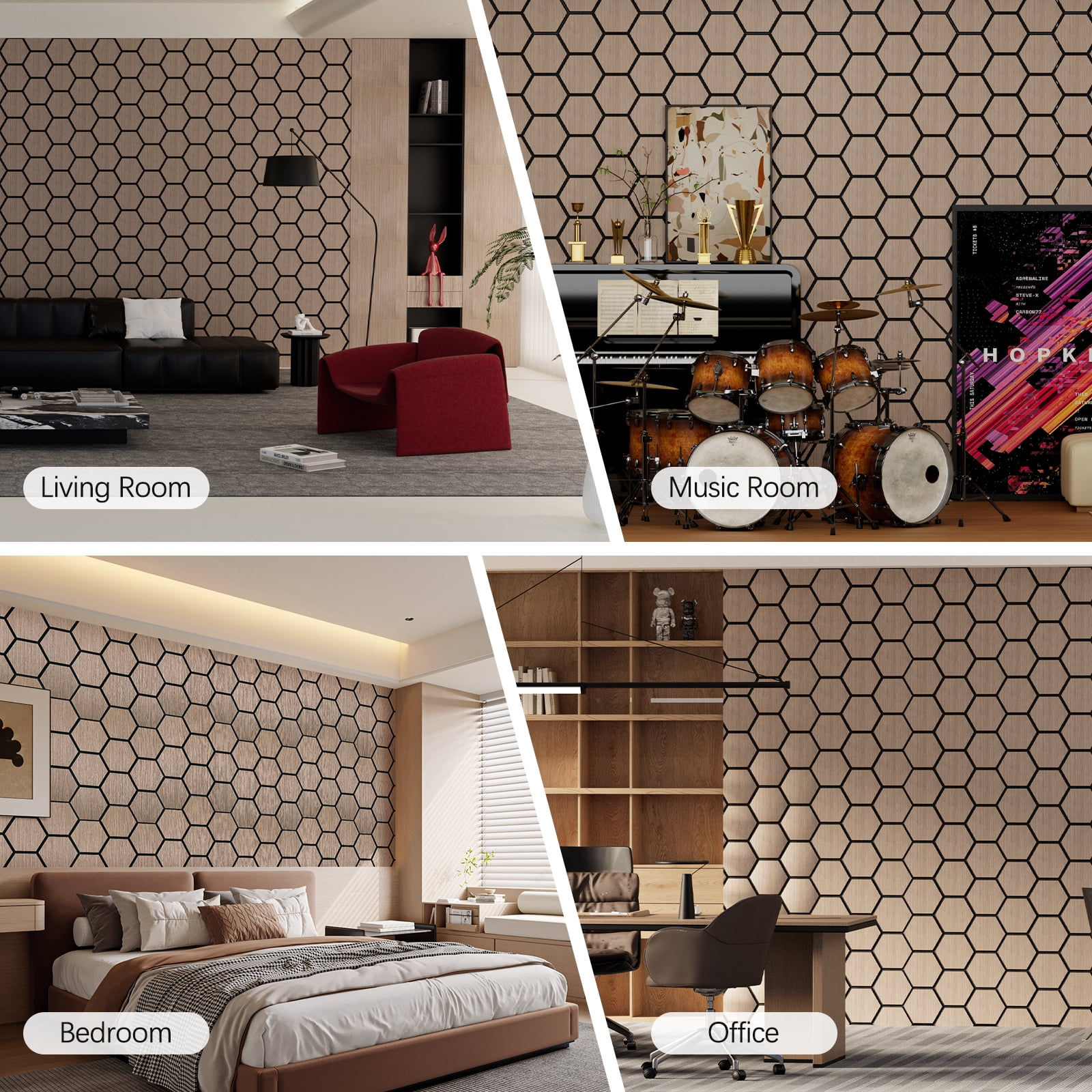 4 Packs Acoustic Wall Panels - Self-Adhesive 3D Wood Slat Wall Panel- Peel and Stick Sound Absorbing Panels for Noise Reducing - Feature Wall Decor for Home & Office