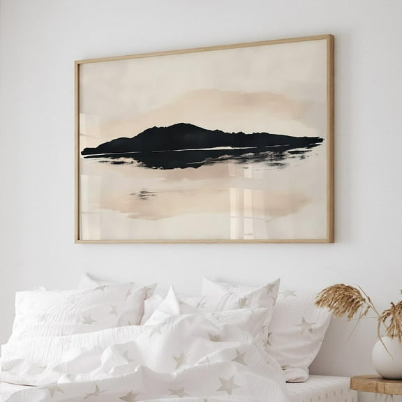 Pastel Beige Black Abstract Landscape Painting, Neutral Minimalist Nature Artwork, Nordic Large Room Wall Art, Modern Wall Decor, 8x12 UNFRAMED