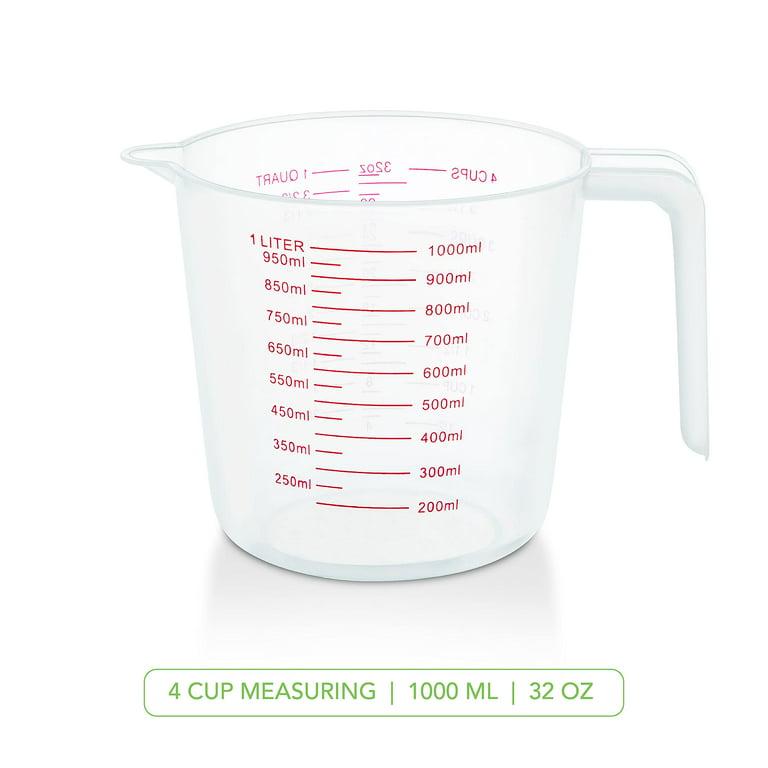 Appletofu 4 Cup Plastic Measuring Cup (1000ml) with Handle and Spout - Set  of 3