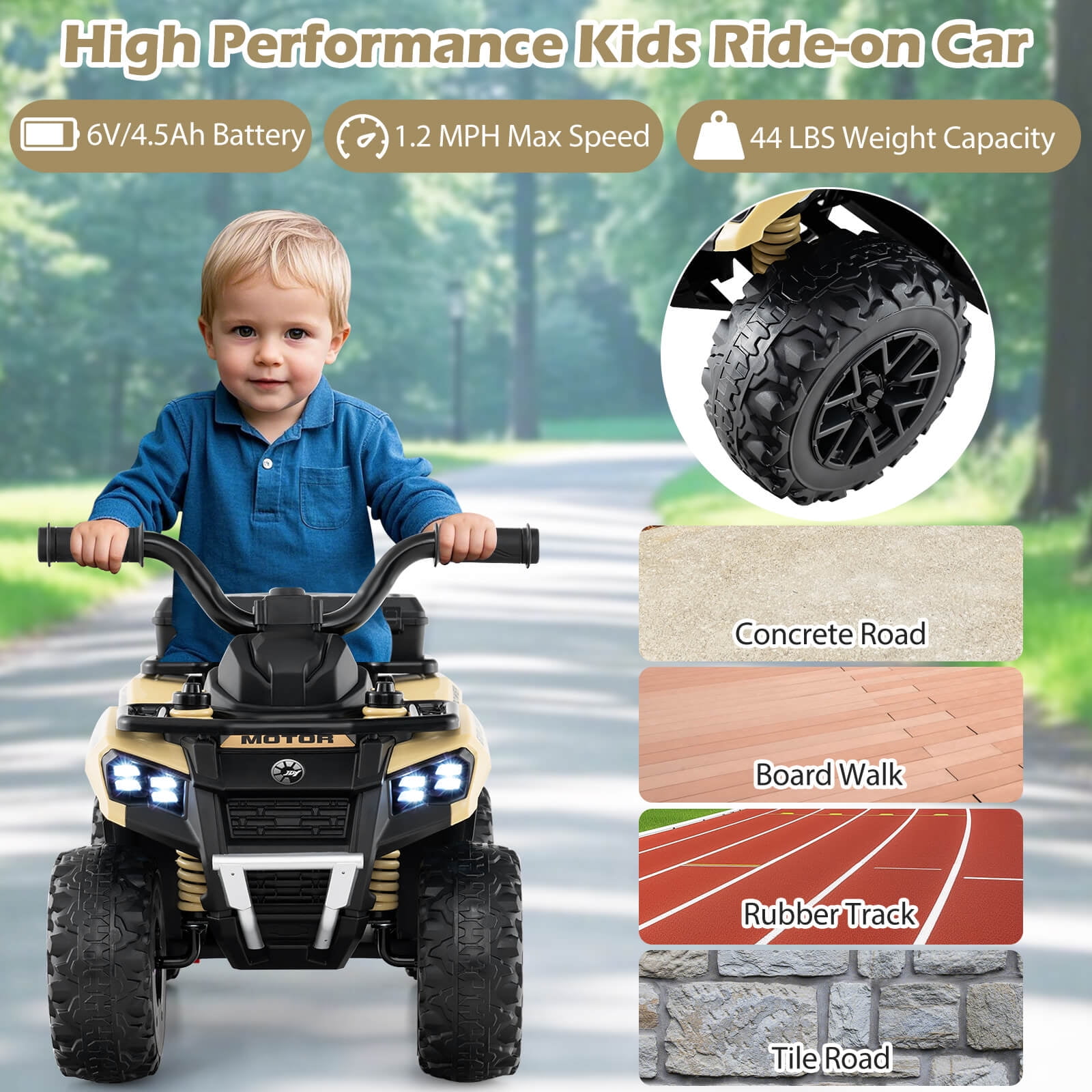 Infans 6V Kids Ride On ATV w/ Music & Spray Function USB Port Storage Box Toy Car