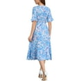 thumbnail image 3 of INSPIRE CHIC Floral Dress for Women's Casual Ruffled Hem Wrap Short Sleeve Midi Dress XS Blue White, 3 of 6