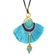 thumbnail image 5 of Stylish Turquoise with Blue Fan Tassel Long Statement Necklace, 5 of 6
