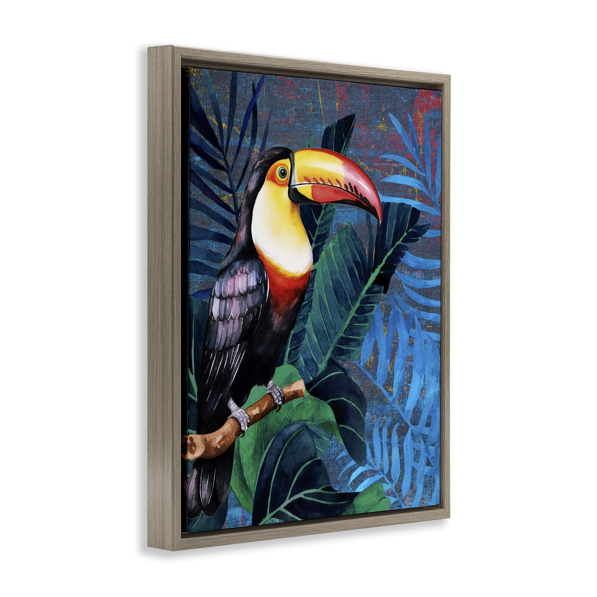 Stupell Industries Bright Toucan Among Leaves Animals Painting Brown Floater Framed Canvas Art Print Wall Art, 17 x 21
