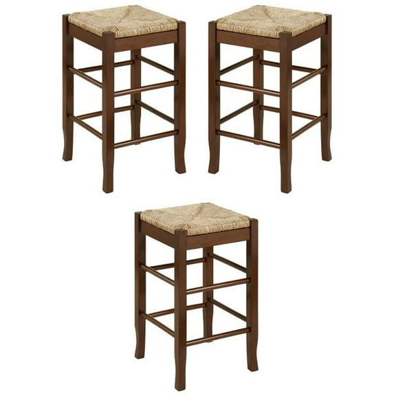 Home Square Sq Rush 24" Stationary Counter Stool in Cappuccino - Set of 3