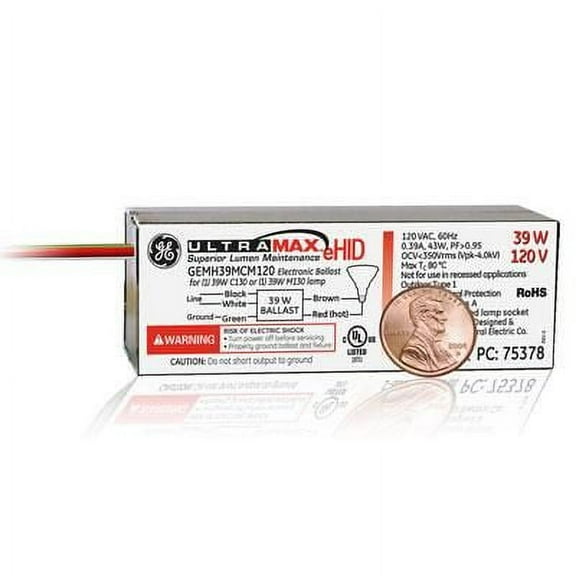 GE GEMH39MCM120 75378 Electronic Metal Halide/HID Ballast, 39W C130/M130, 120V