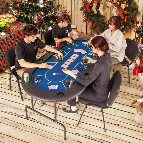 Auranook Foldable Poker Table, 8 Players Card Board Game Table w/ 8 Cup Holders, Casino-Grade Felt Surface, Portable Oval Leisure Table
