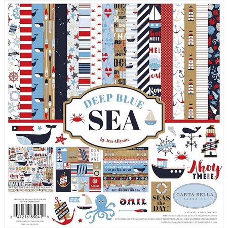 Carta Bella Paper Company Deep Sea Collection Kit paper, red, navy, blue, white 12-x-12-Inch