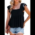 thumbnail image 2 of Blusa Informal de Mujer con Cuello Cuadrado, Volantes, Mangas y Peplum, Estilo Babydoll, Sin Mangas, Color Negro, Talla S, 2 of 10