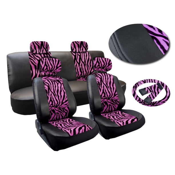 (Pink and Black Zebra) 13 Piece Zebra Stripes Print Deluxe Leatherette
