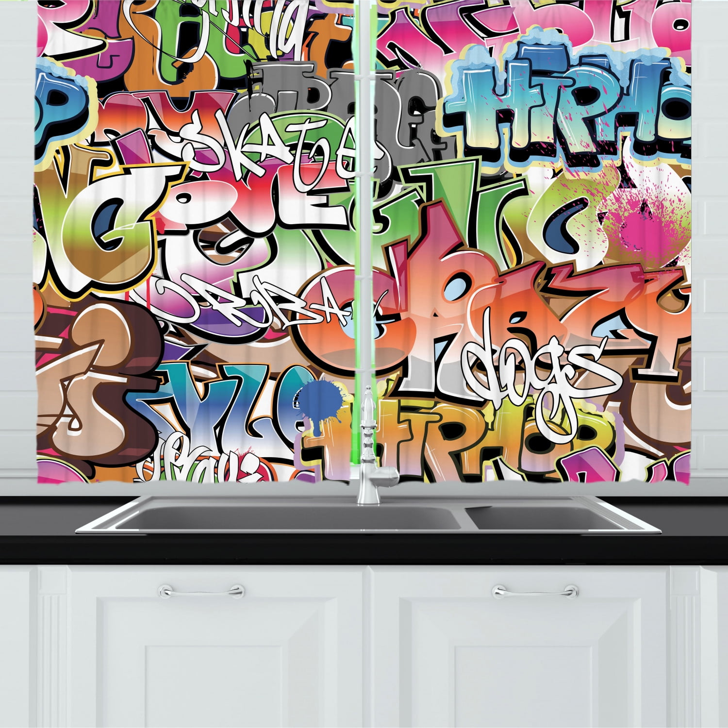 Urban Graffiti Curtains 2 Panels Set Blockbuster Style Graffiti Sprayed Overlapping Blocky Letters Street Art Window Drapes For Living Room Bedroom 55w X 39l Inches Multicolor By Ambesonne Walmart Com Walmart Com