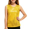 thumbnail image 2 of mgoYE Girls Metallic Outfit Crop Top Sleeveless Shirt Sequin Tee Loose Blouse(Yellow,15-18 Years), 2 of 7