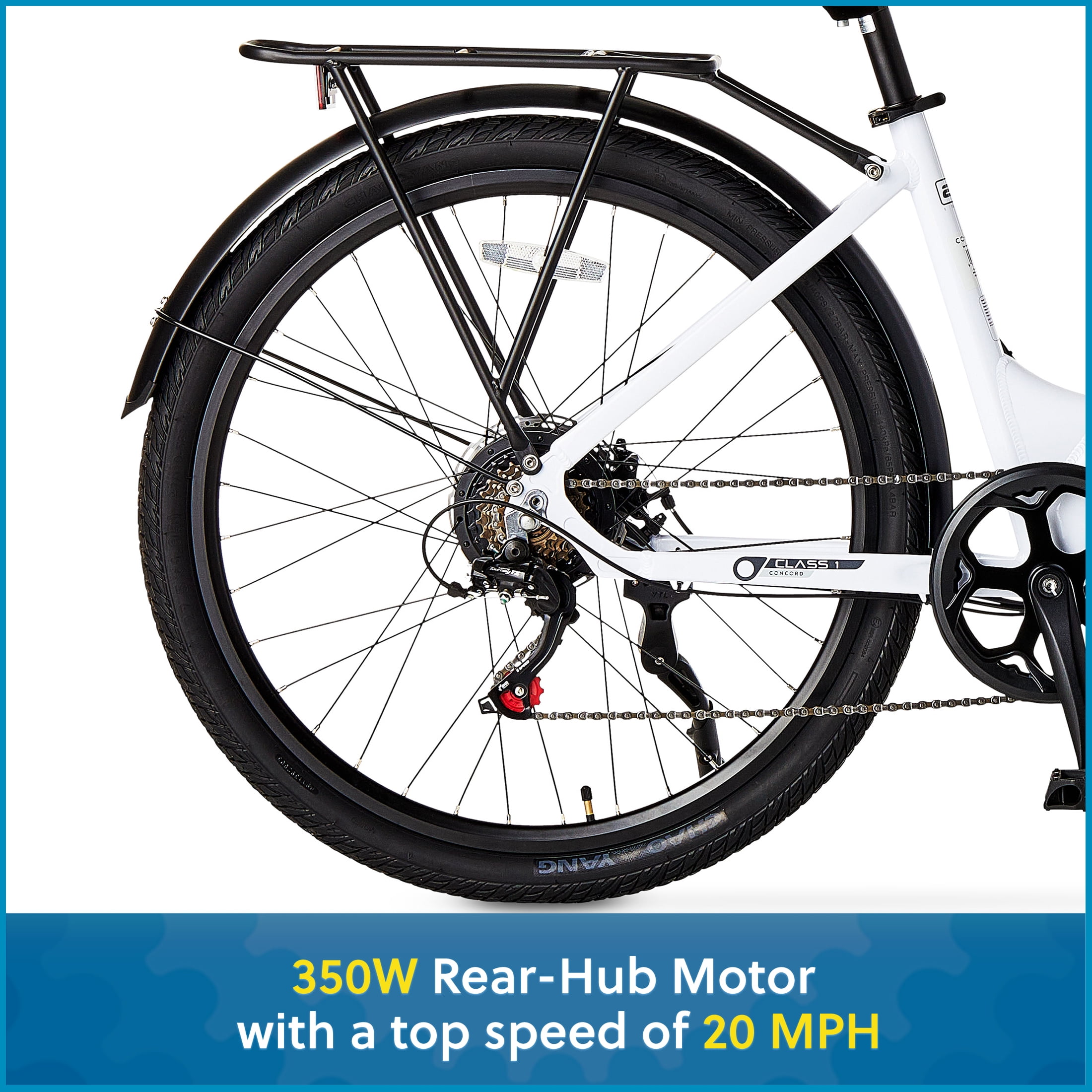 Concord 27.5" Step-Thru Electric Bike, 36V, Class 2, Aluminum, Weighs 49 Pounds, White, Fits Riders 5'1" - 6'1", Adult, Unisex