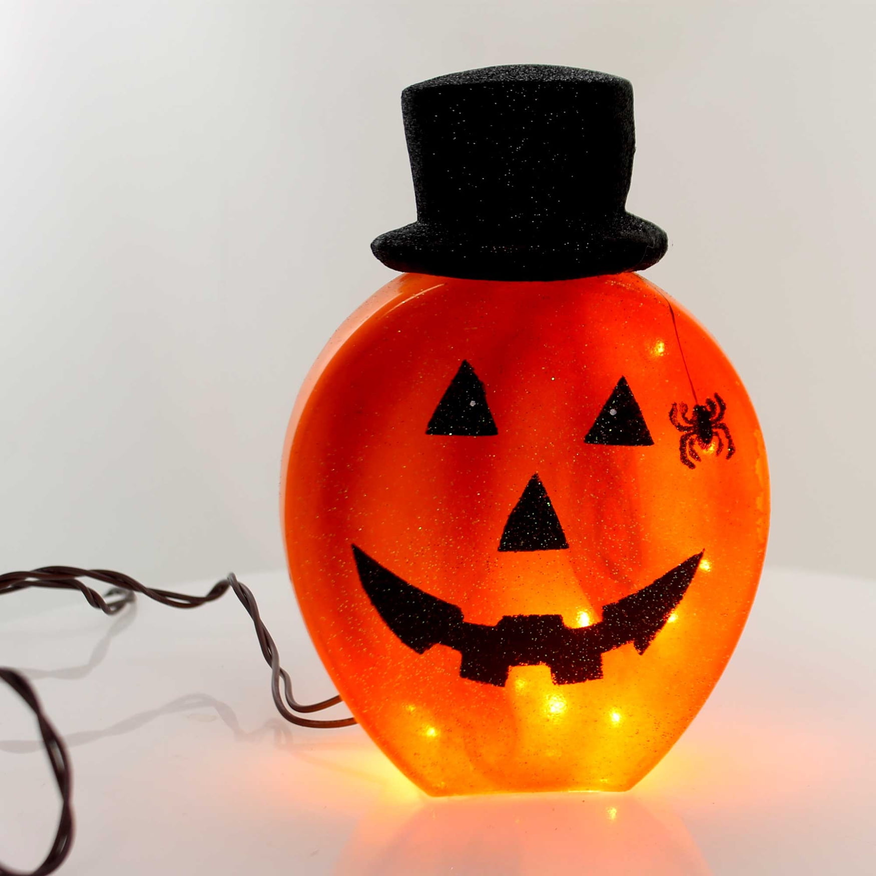 Stony Creek Lighted Pumpkin With Hat Glass Spider Jack O