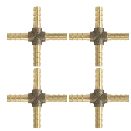 Unique Bargains Brass Barb Fittings 15/64 4 Ways Cross Brass Tubing Connector for Air Water Oil Gas Fuel 4 Pcs
