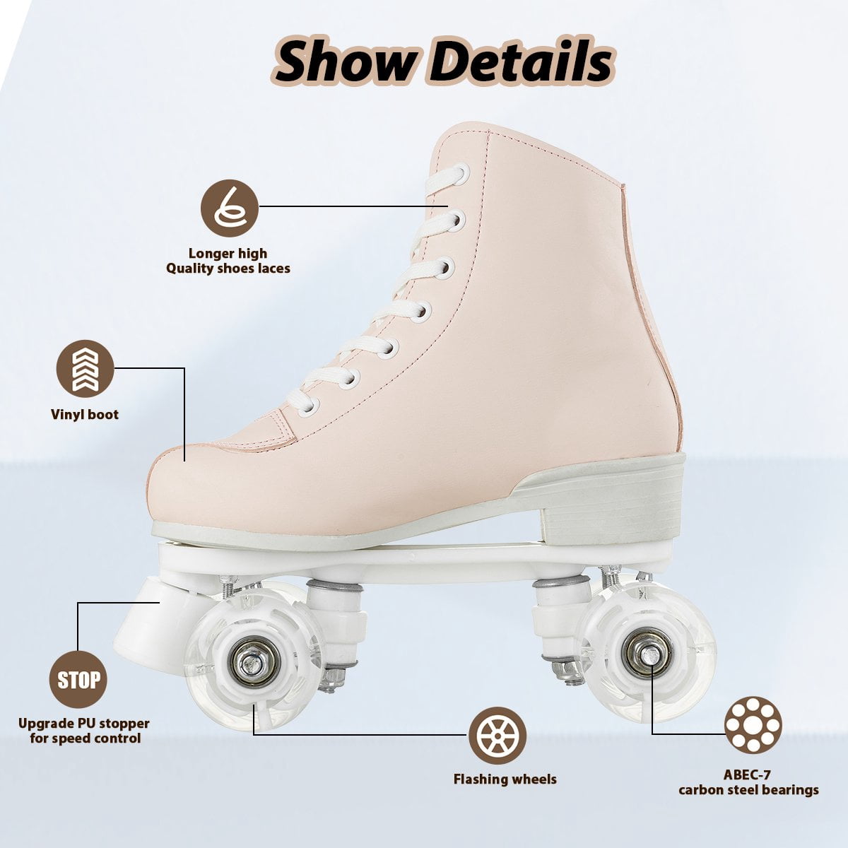 EONROACOO Pink Roller Skates for Women Girls, Adult Teen Light up Quad Skates(Women 7/Men 5.5)