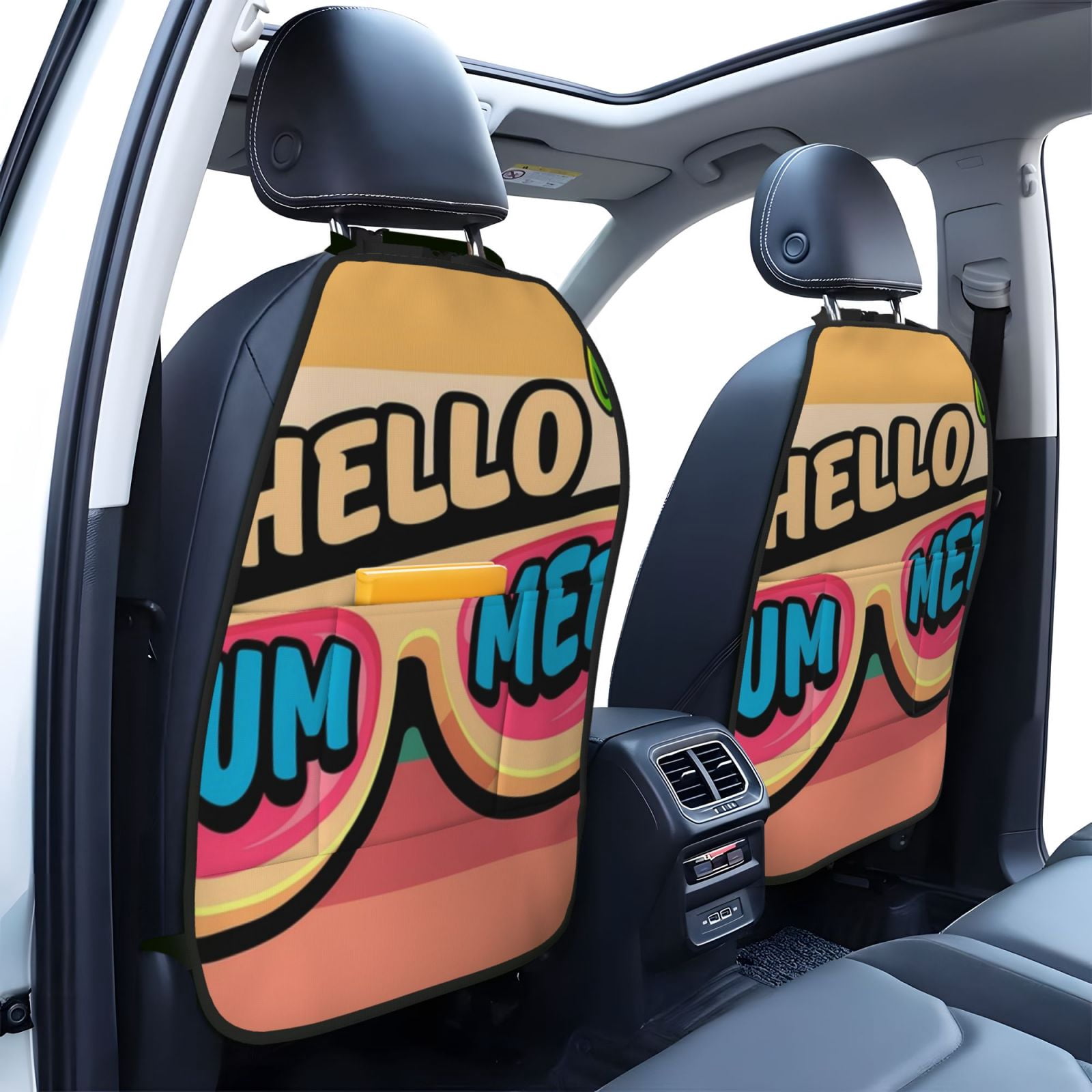 Xecao Hello Summer Pattern Car Seat Back Protector 2 Pack Large Capacity Pocket, Kick Mats Back Seat Protector
