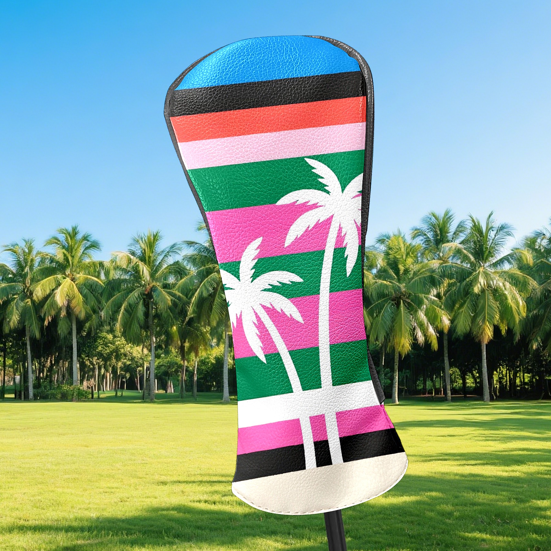 Golf Club Covers, Colorful Palm Tree Premium PU Leather Driver Hybrid Putter Head Covers with Velvet Lining, Waterproof Golf Gifts for Men Women