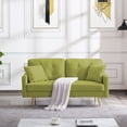 thumbnail image 3 of Modern Loveseat Couch, 61”Mid-Century Velvet Upholstered Sofa, 2 Seater Sofá Chairs with Golden Metal Tapered Legs, 2 Toss Pillows for Home Office Apartment Small Spaces, Olive Green, 3 of 8