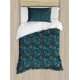 thumbnail image 1 of Flower Twin Size Duvet Cover Set, Summer Season Illustration with Blooming Petals with Ornate Swirls and Stars, Decorative 2 Piece Bedding Set with 1 Pillow Sham, Orange Dark Blue, by Ambesonne, 1 of 3