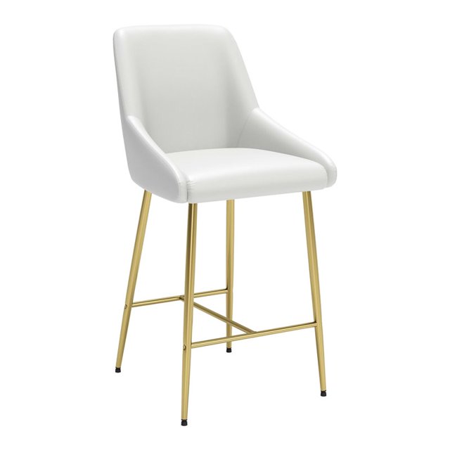 Zuo Modern Madelaine Counter Chair, White & Gold (Set of 1)