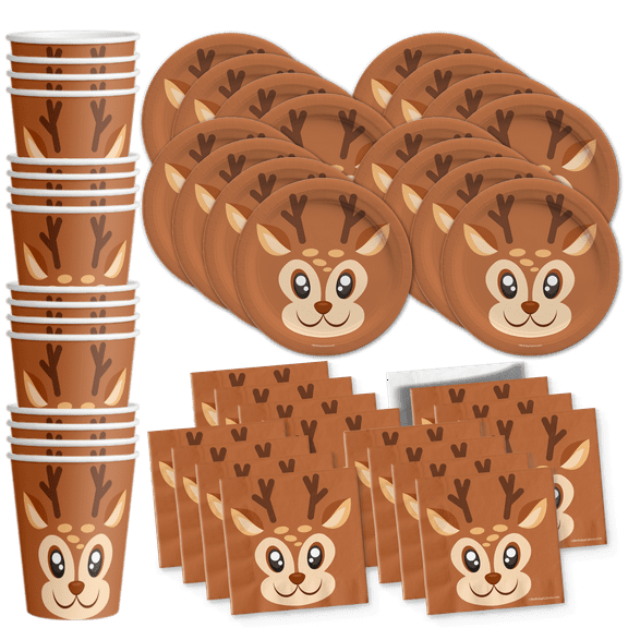 Deer Birthday Party Supplies Set Plates Napkins Cups Tableware Kit for 16