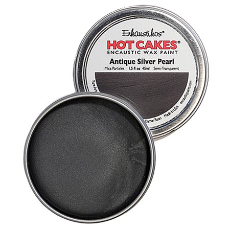 UPC: 0813043010864 | Enkaustikos Hot Cake Encaustic Wax Paint  1.5 oz. Tin  Antique Silver Pearl