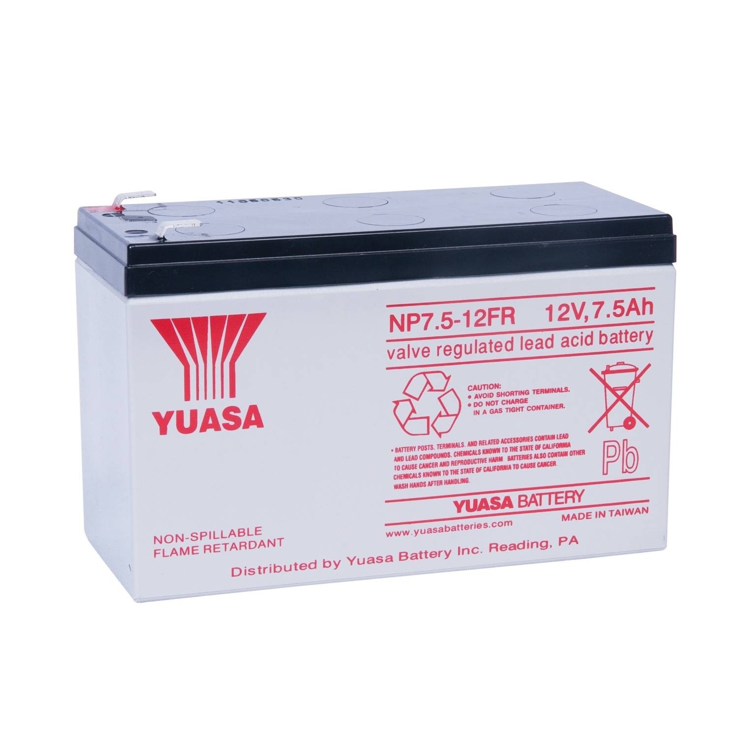 Yuasa NP7.512FR 12V 7.5AH FIRE RESISTANT Sealed Lead Acid Battery