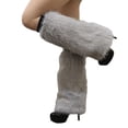 thumbnail image 2 of harmtty Winter socks 1 Pair Women Imitation Fox Fur Leg Warmers Solid Color Elastic Furry Boot Covers Knee-length Long Socks Fashion Accessories Grey, 2 of 8