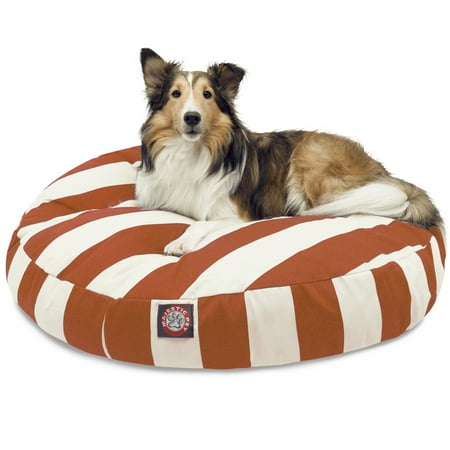 UPC: 0788995508175 | Majestic Pet | Vertical Stripe Round Pet Bed For Dogs  Removable Cover  Burnt Orange  Medium