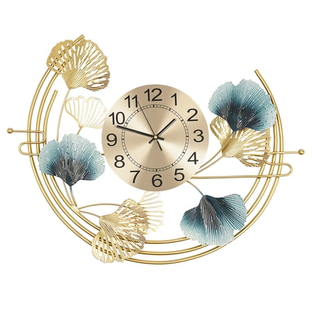 ToppiJoy 22 in Modern Metal Wall Clocks, Ginkgo Leaf Silent Wall Clock, Art Wall Clock for Living Room Bedroom Home